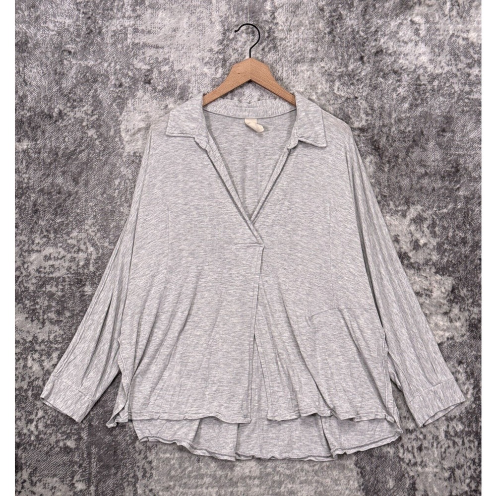 Free People Tunic Large Womens Gray Collared Dolman Sleeve Top